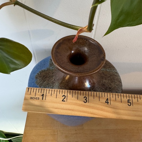 Douglas Ferguson Pigeon Forge Pottery Blue Brown Glazed Ceramic Crystalline Vase - Picture 3 of 7